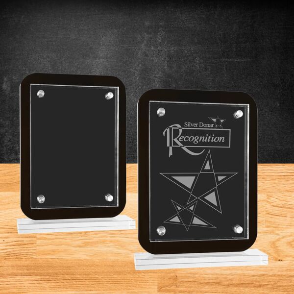 Blank Black Floating Glass Standup Plaque Thumbnail